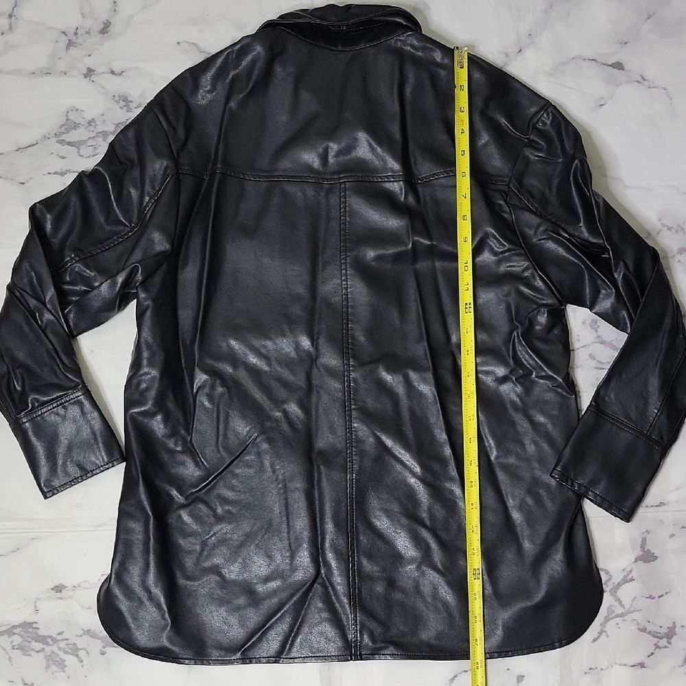 Mango Black Faux Leather Shirt Jacket - Picture 7 of 8